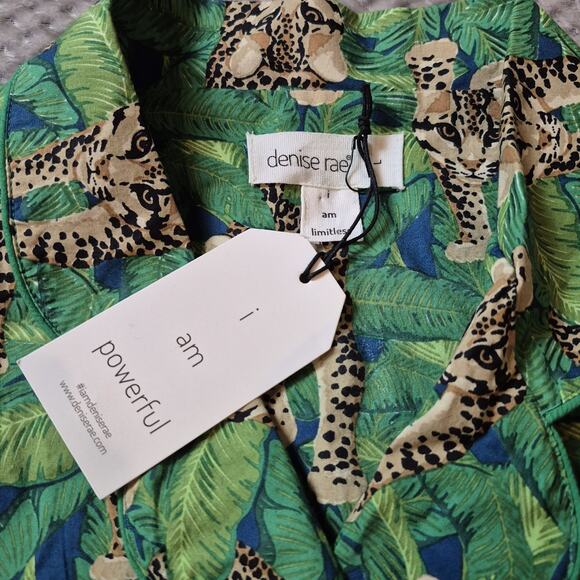 Denise Rae Organic Cotton Poplin Women Large Pajama Set Green Leopard Wild Free - Picture 5 of 13